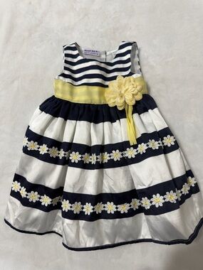 Infant Navy and White Striped Dress with Yellow Accent, 12 months